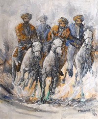 Naeem Rind, 24 x 30 Inch, Acrylic on Canvas, Buzkashi Painting, AC-NAR-013